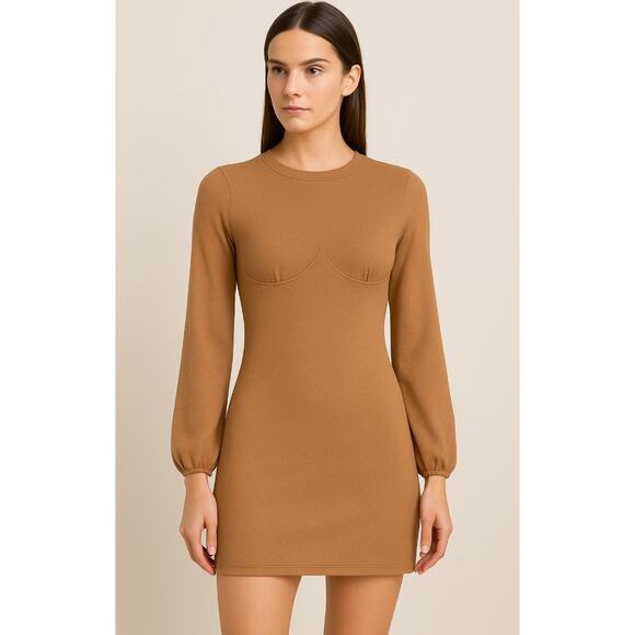 Elliatt Lecia Mini Longsleeve Dress Taupe Brown Womens New Size Small - Picture 1 of 16